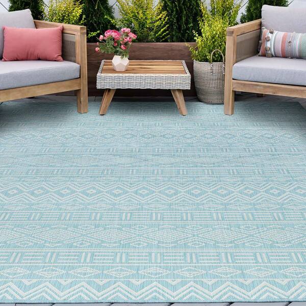 Eco Moroccan Aqua 5 ft. x 8 ft. Indoor/Outdoor Area Rug