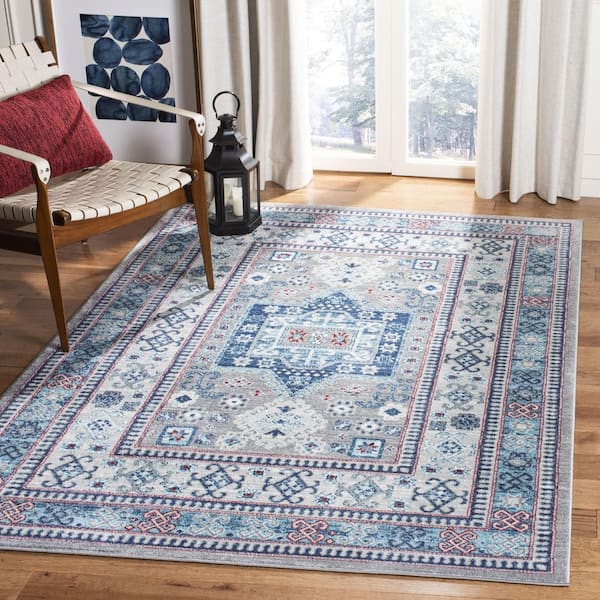 Kazak Grey/Blue 4 ft. x 6 ft. Border Persian Oriental Area Rug