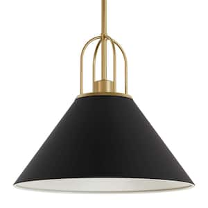 Carrington Isle 60-Watt 1-Light Matte Black Pendant Light with Metal Shade, No Bulbs Included