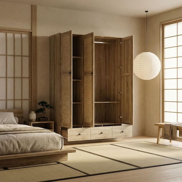 FUFU&GAGA Greige Oak Finish Wood 47.2 in. Bedroom Chifferobe with
