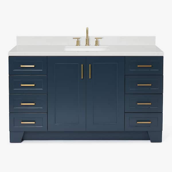 Taylor 60 in. W x 22 in. D x 36 in. H Single Sink Freestanding Bath Vanity in Midnight Blue with Carrara Quartz Top