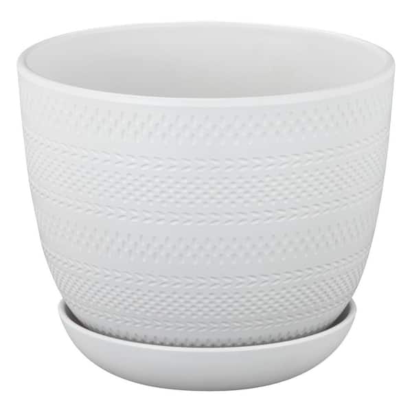 8in Dia X 6.7 in White Plastic Bella Indoor Planter Decorative Pots with Saucer