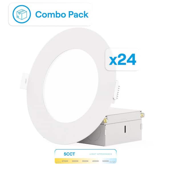 4 in. Adjustable White IC Rated New Construction Canless 65-Watt Equivalent Integrated LED Recessed Lighting Kit 24-Pack