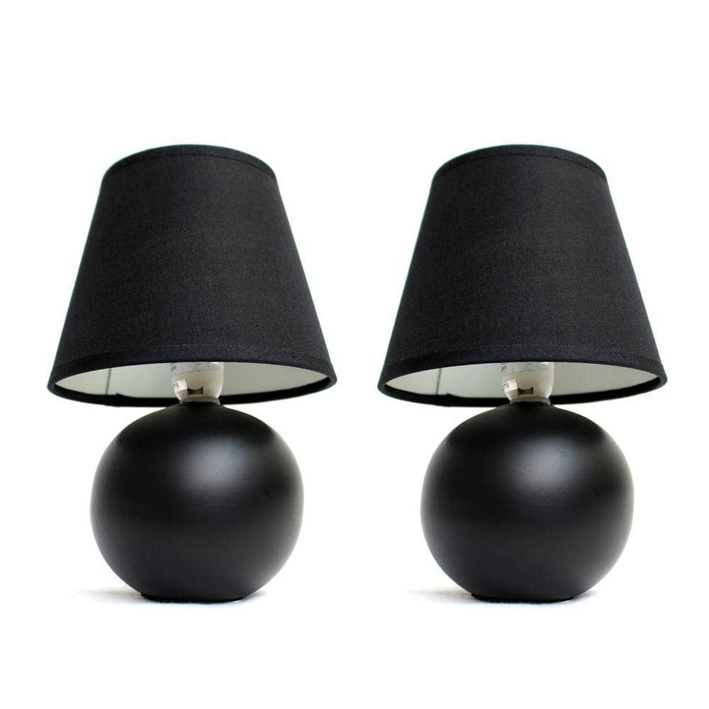 Mini Black Ceramic Globe Table Lamp Set with Fabric Shade