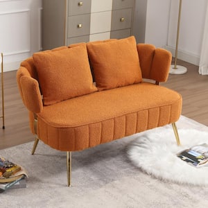 52 in. Modern Upholstered Orange Boucle Fabric 2-Seater Loveseat with Metal Legs and Pillows