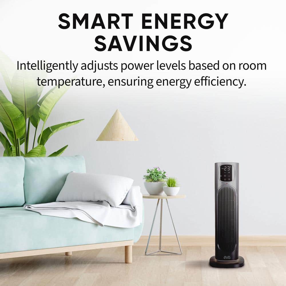 EVO Black Digital Tower Ceramic Heater with Thermostat