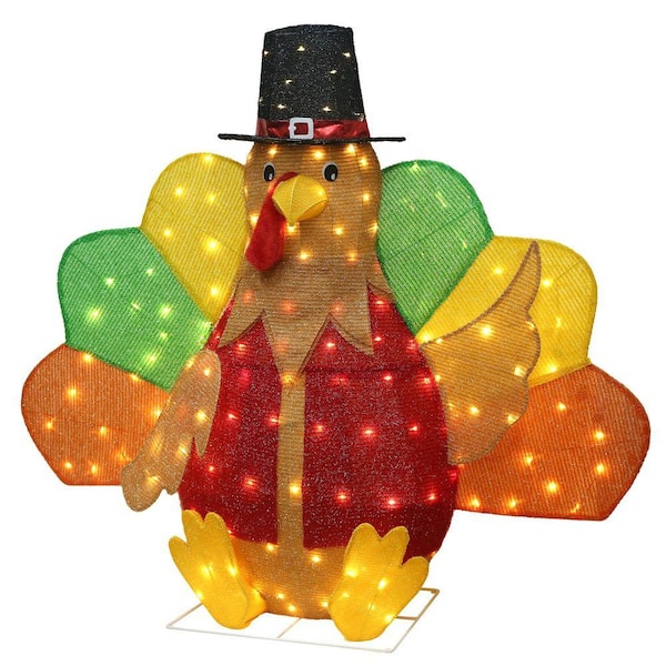 48 in. Outdoor Christmas Turkey Fall Decoration with Warm White LED Lights