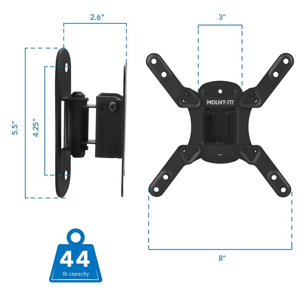 Compact Black Stainless Steel Full Motion TV Wall Mount for 50" Screens
