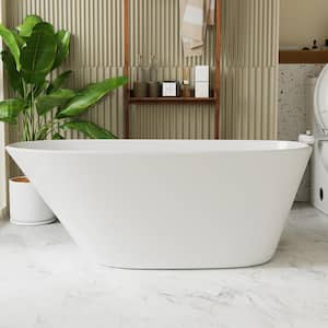 VELA 59 in. Modern Style Acrylic Single Slipper Freestanding Flatbottom Non-Whirlpool Soaking Bathtub in White
