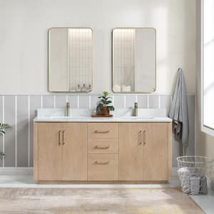 San 72 in.W x 22 in.D x 33.8 in.H Double Sink Bath Vanity in Washed Ash Grey with White Composite Stone Top