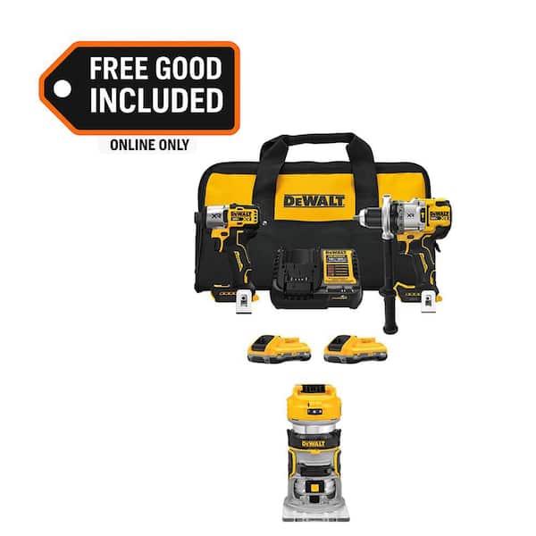 20V MAX Lithium-Ion Cordless 2-Tool Combo Kit and Brushless Compact Router with (2) 4 Ah Batteries, Charger and Kit Bag