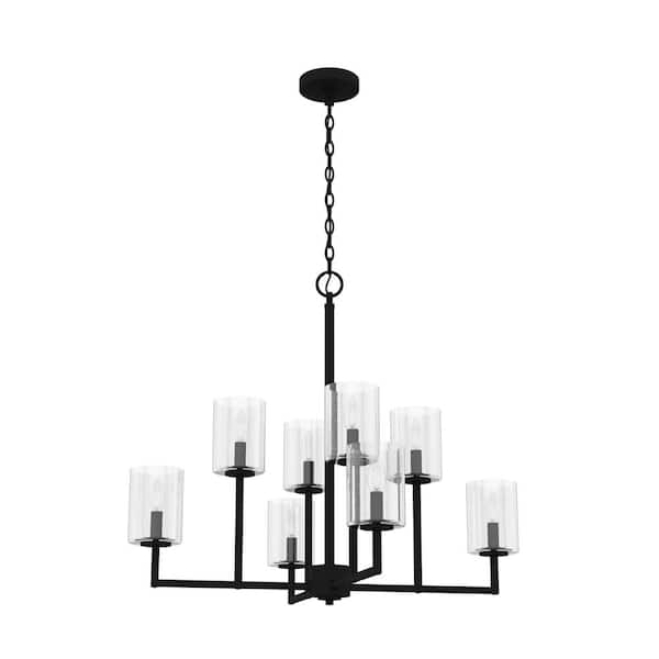 Kerrison 8-Light Natural Iron Geometric Chandelier with Clear Seeded Glass Shades