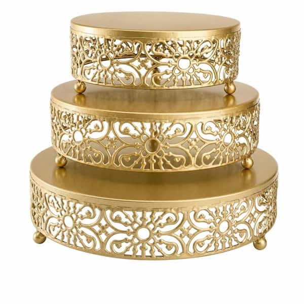 3-Tier Gold Metallic Metal Cake Stand with Round Shape, Reusable, No Assembly Needed for Birthday Party Celebration