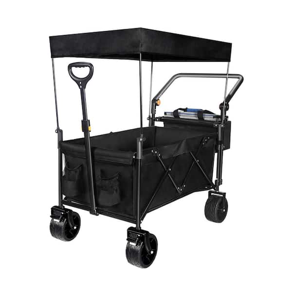 4.5 cu. ft. Steel Garden Cart Collapsible Wagon with Removable Canopy in Black