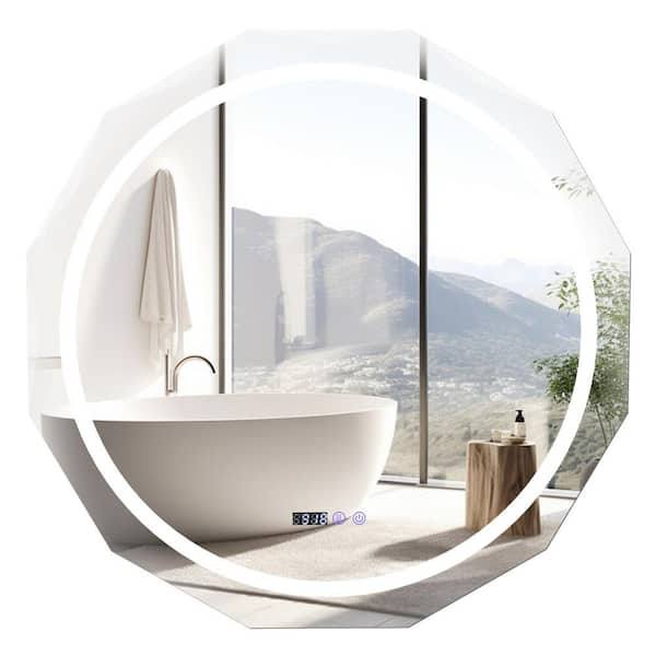FORCLOVER 30 in. W x 30 in. H Round Frameless LED Wall Mount Bathroom Vanity Mirror