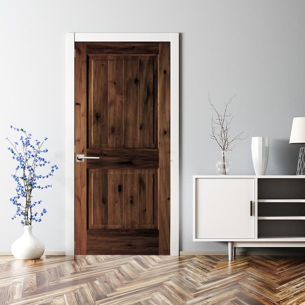 DIY 24 in. x 80 in. Alder Right-Hand Sq.Top VG RedMahogany Stain Wood Single Interior Door Kit w/ Quick Assemble Jamb