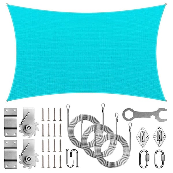 10 ft. x 16 ft. Rectangle Sun Shade Sail Screen Canopy with Hardware Tawal-Turquoise