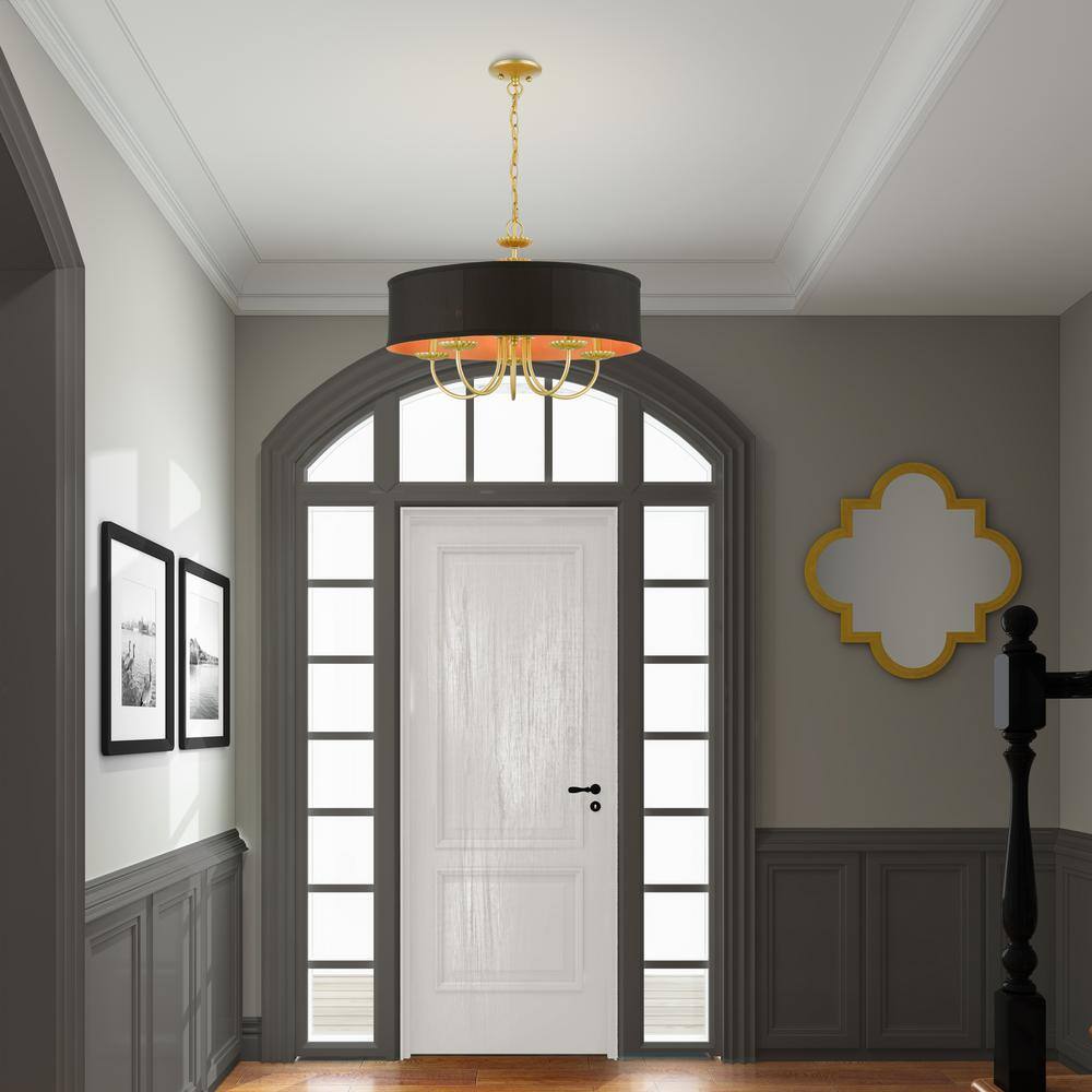 Winchester Mini Drum 5-Light Soft Gold Pendant with Black Shade