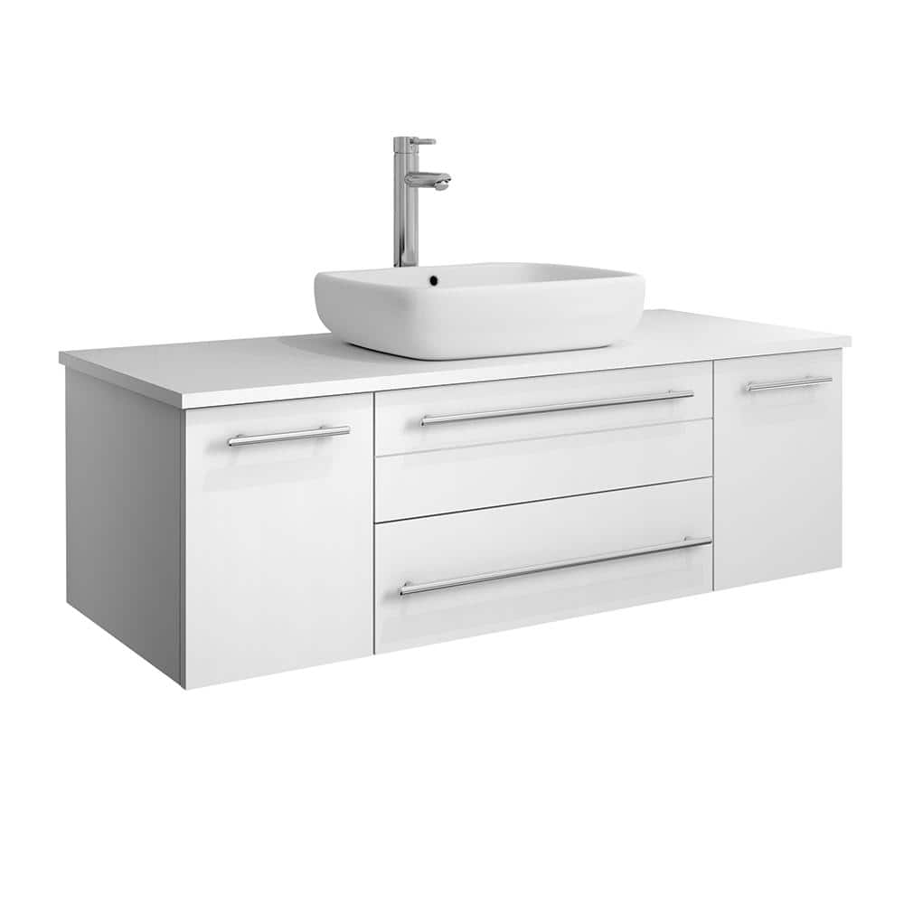 Fresca Lucera 48 in. W Wall Hung Bath Vanity in White with Quartz Stone ...