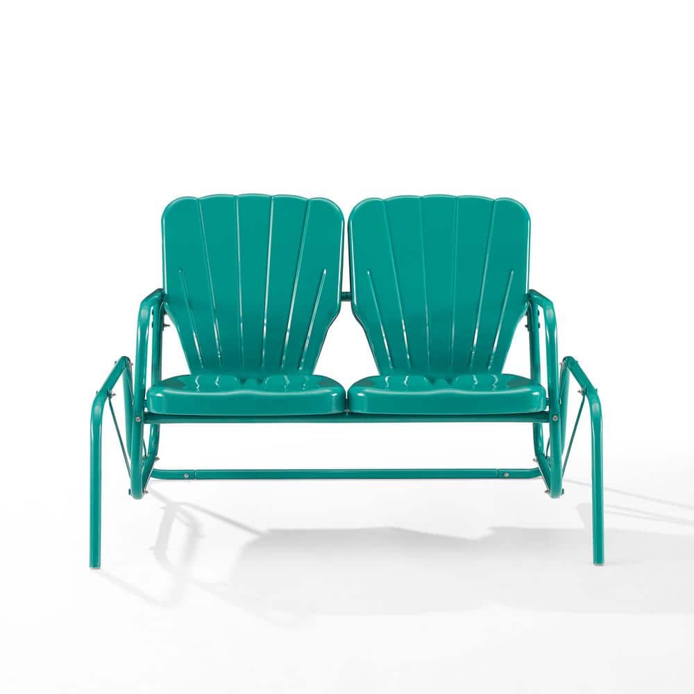 Turquoise Gloss Metal Two-Seater Outdoor Glider Bench