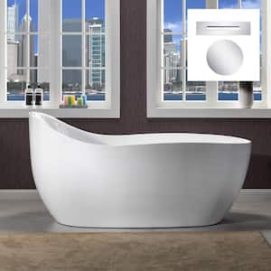 Modena 67 in. Acrylic Freestanding Single Slipper Air Bath Bathtub with Drain and Overflow Included in White