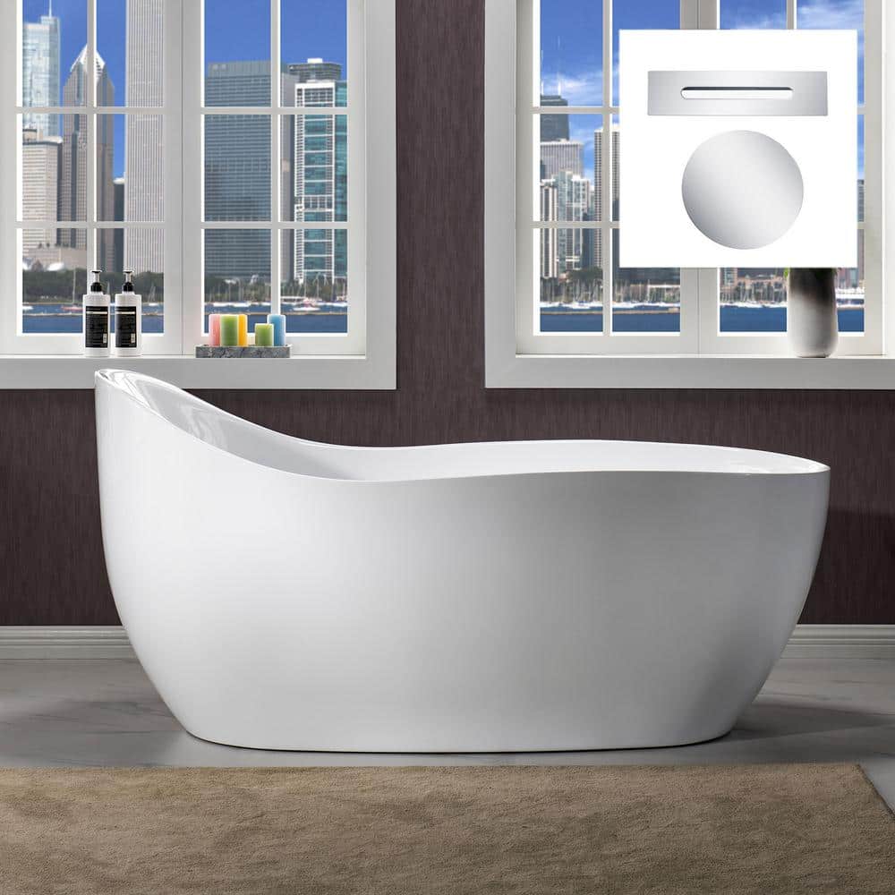 Modena 67 in. Acrylic Freestanding Single Slipper Air Bath Bathtub with Drain and Overflow Included in White price history on PriceWatchPro