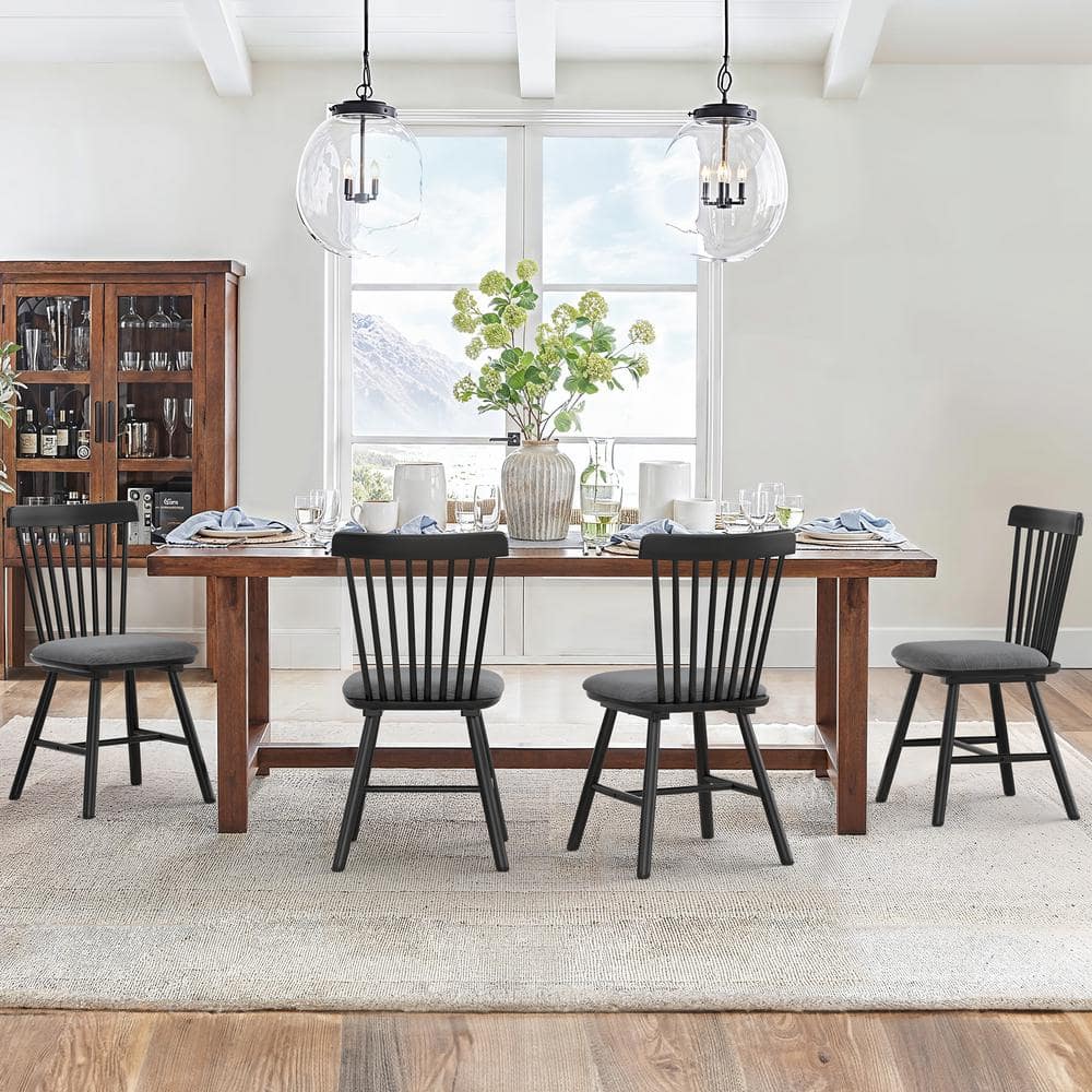 Winnie 18 in. Gray Cushion Black Frame Classic Windsor Back Solid Wood Dining Chair (Set of 4) price history on PriceWatchPro
