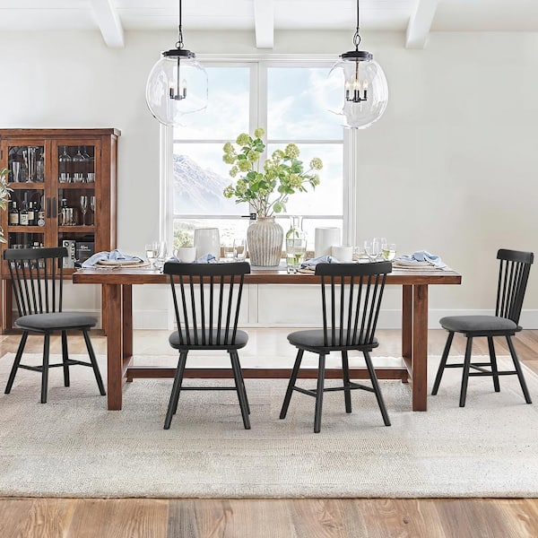 LUE BONA Winnie 18 in. Gray Cushion Black Frame Classic Windsor Back Solid Wood Dining Chair (Set of 4)