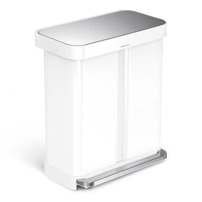 58L Dual Compartment Kitchen Trash Can Recycler with Liner Pocket, White Steel