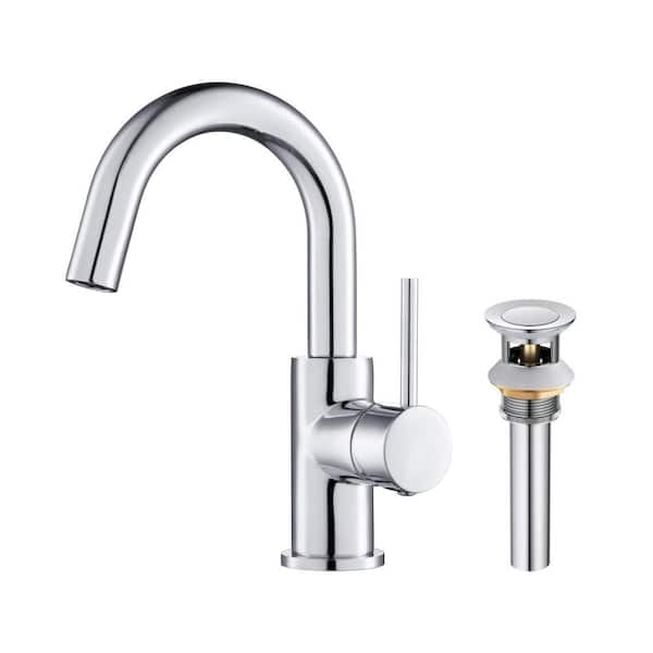 Single Hole Circular Single Handle High-Arc Bathroom Sink Faucet in Chrome