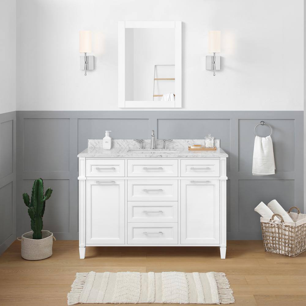 home decorators collection caville 48 in. w x 22 in. d x 34.50 in. h bath  vanity in white with carrara marble top caville 48w - the home depot