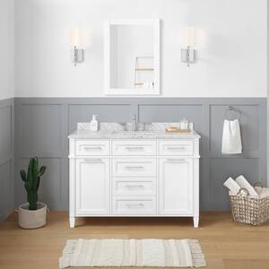 Caville 48 in. W x 22 in. D x 34.50 in. H Bath Vanity in White with Carrara Marble Top