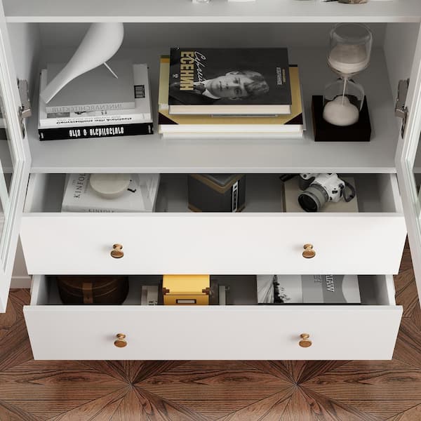 FUFU&GAGA White Wooden Storage Cabinet Cupboard with Tempered