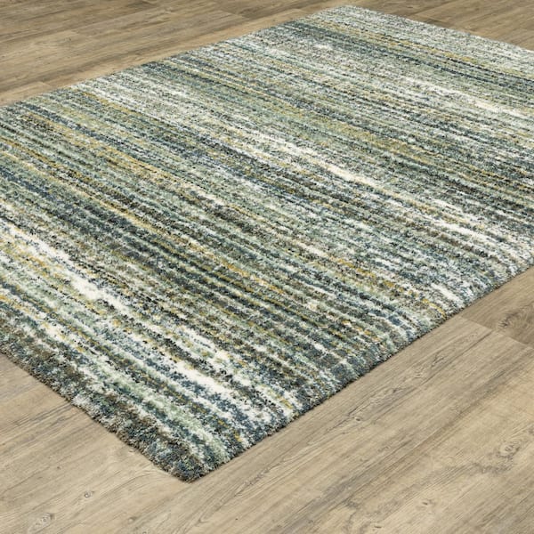 Gale Green/Blue 10 ft. x 13 ft. Abstract Distressed Gridwork Polyester Indoor Area Rug