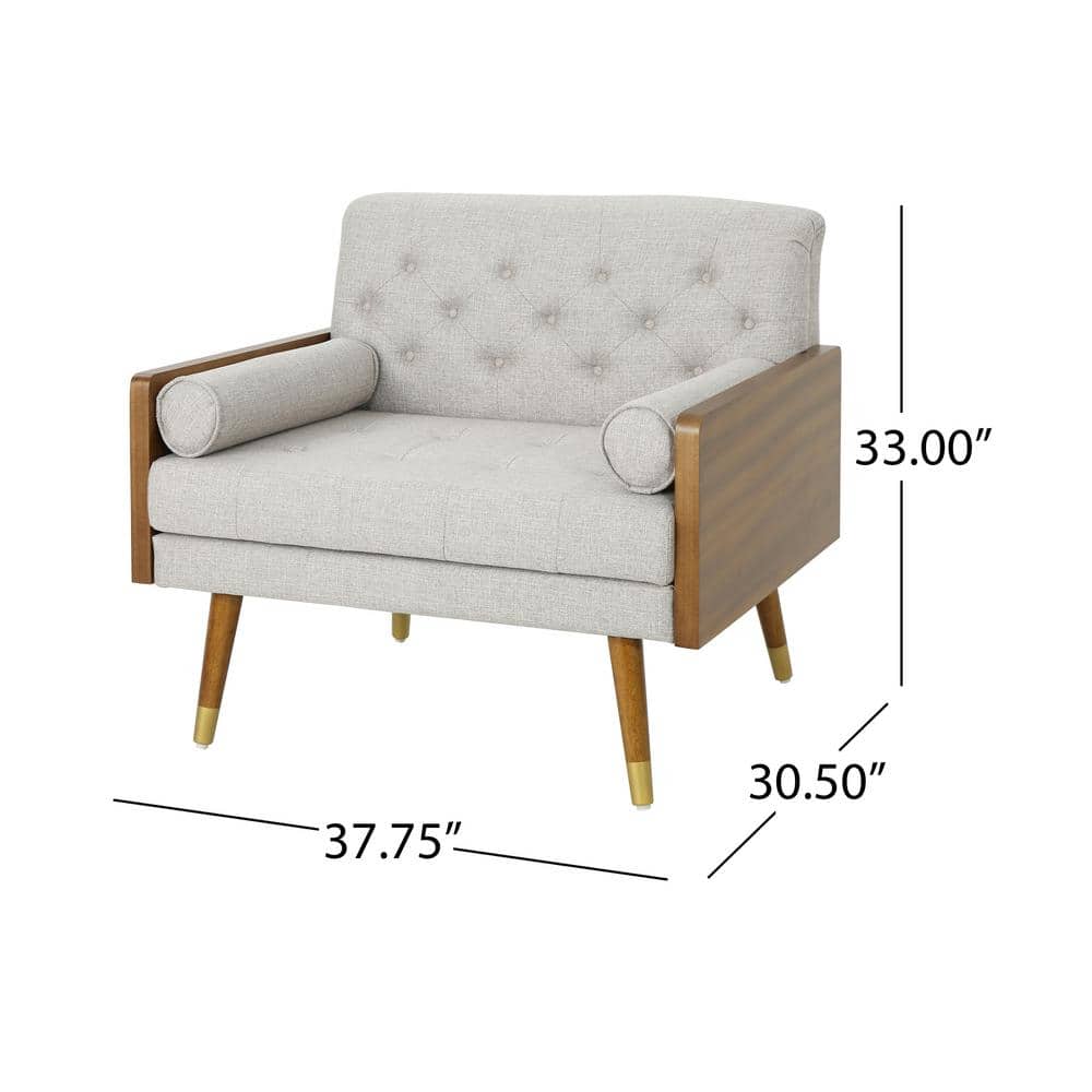 37.75" Beige and Dark Walnut Wood Mid-Century Club Chair