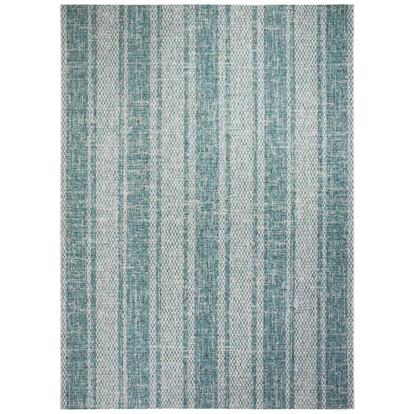 SAFAVIEH Courtyard Light Gray/Teal 8 ft. x 11 ft. Geometric Indoor/Outdoor Patio  Area Rug