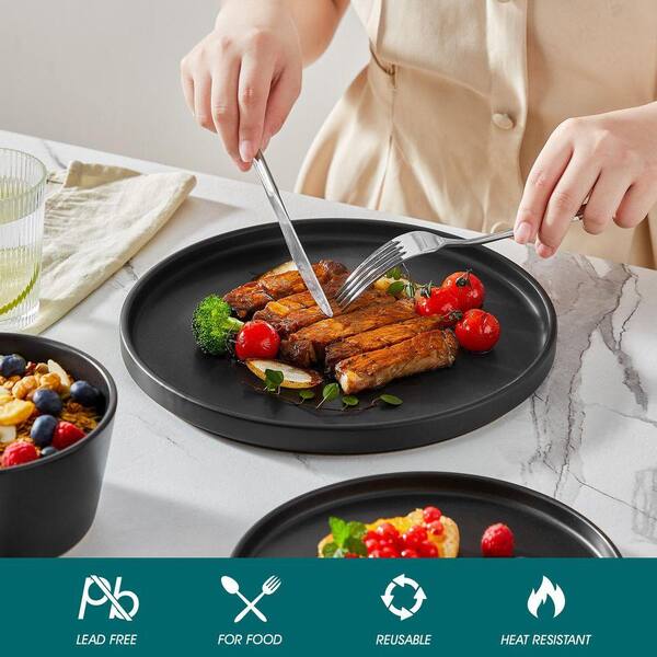vancasso 18-Piece Matte Black Stoneware Dinnerware Set Service for