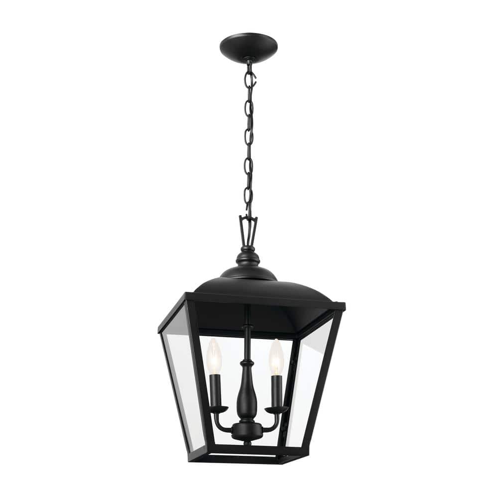 Dame Vintage Textured Black 2-Light Lantern Pendant with Clear Glass