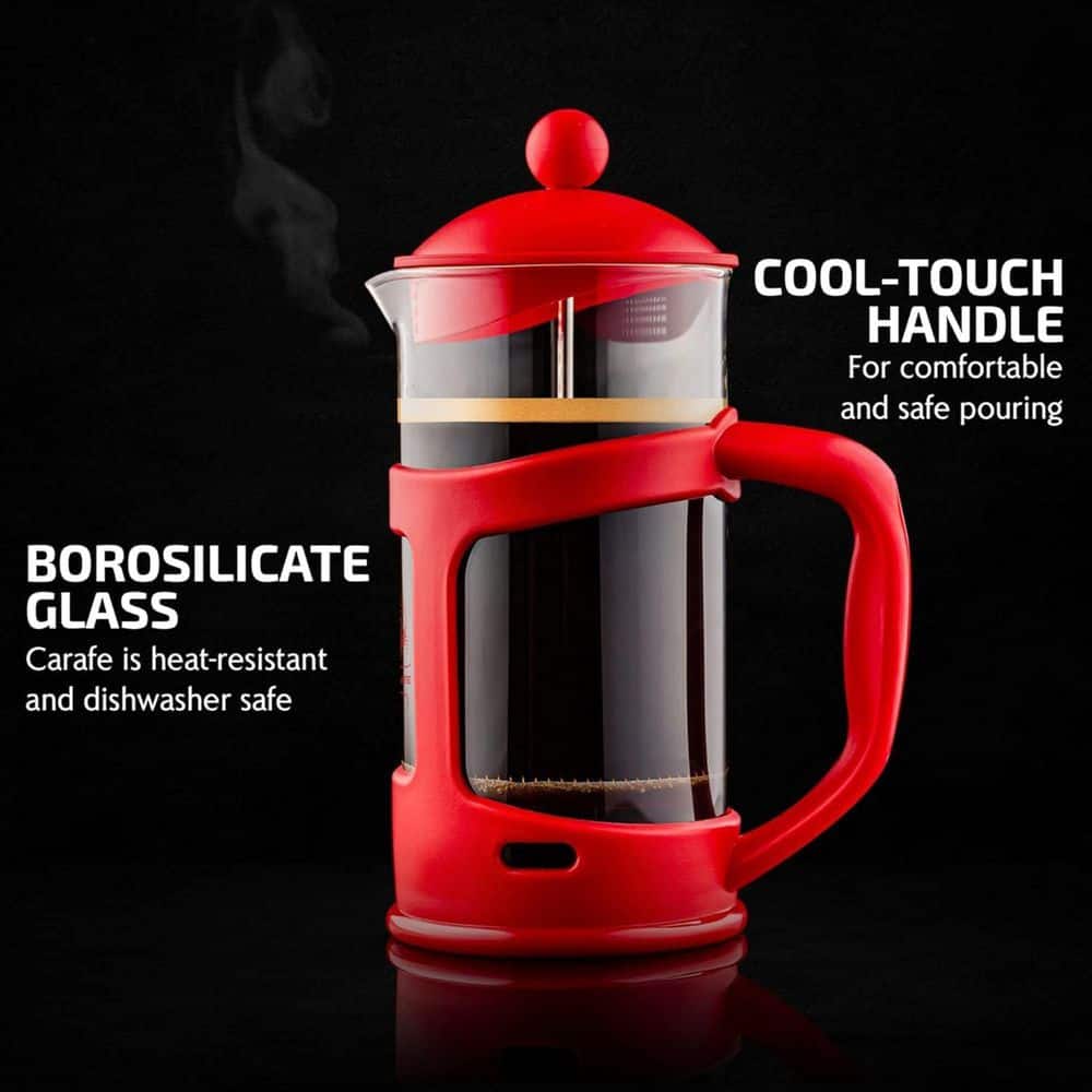 Red 34 Oz Glass and Stainless Steel French Press Coffee Maker