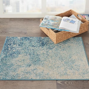 Passion Navy Light doormat 2 ft. x 3 ft. Abstract Contemporary Kitchen Area Rug