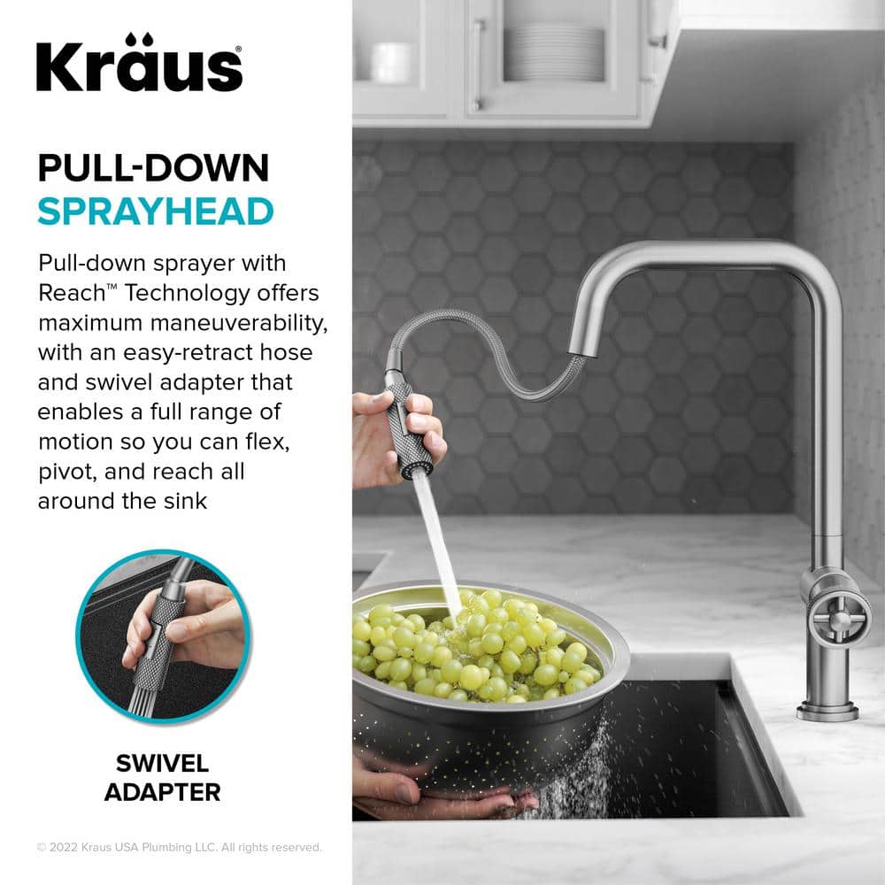 Matte Black Industrial Pull-Down Kitchen Faucet with Spray
