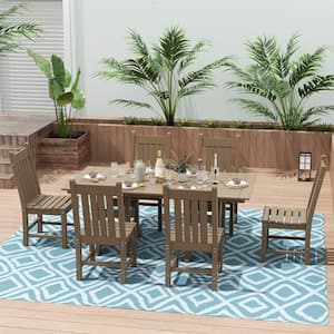 Hayes Weatherwood 7-Piece HDPE Plastic Outdoor Dining Set with Side Chairs