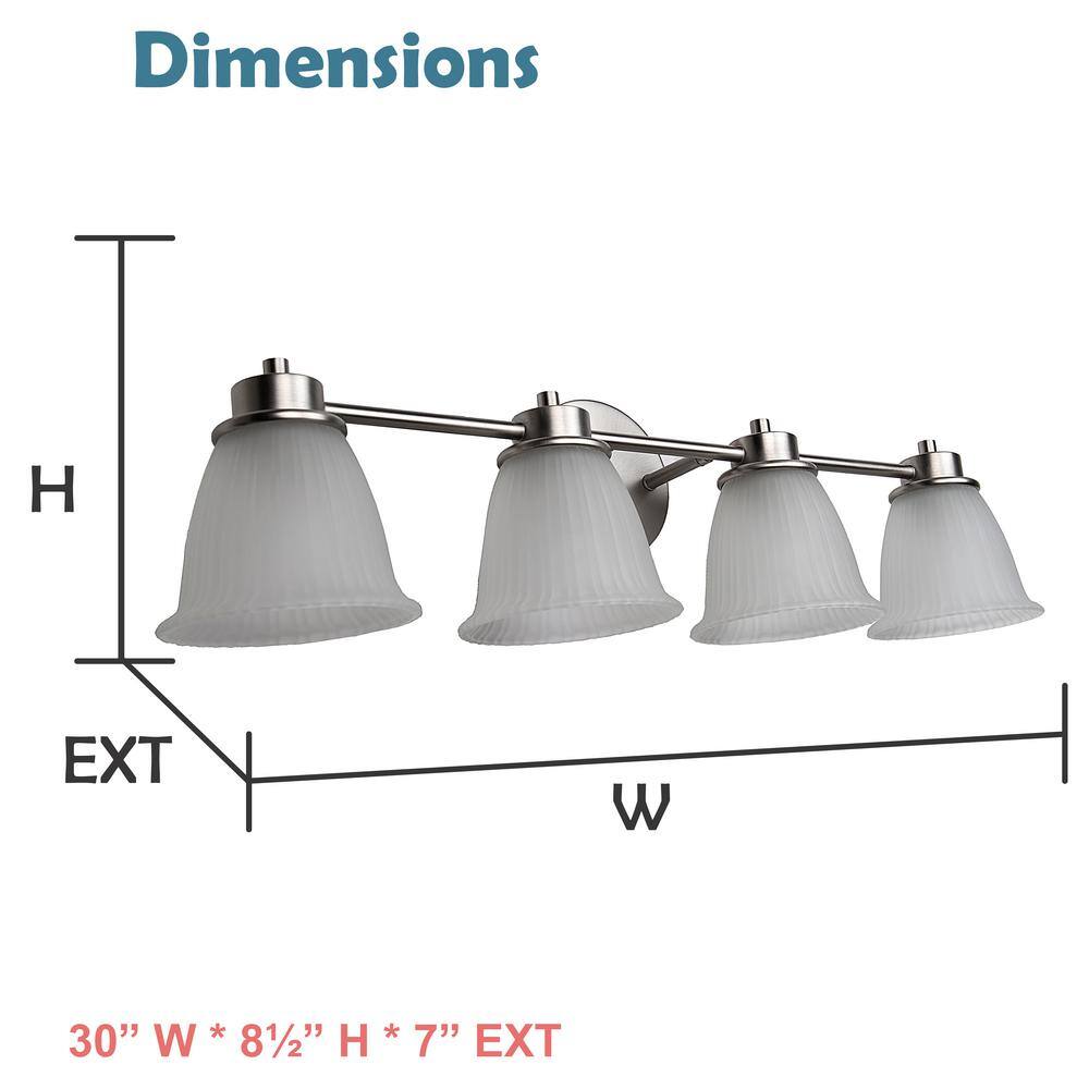 30-Inch Brushed Nickel 4-Light Vanity Fixture with Frosted Glass Shades