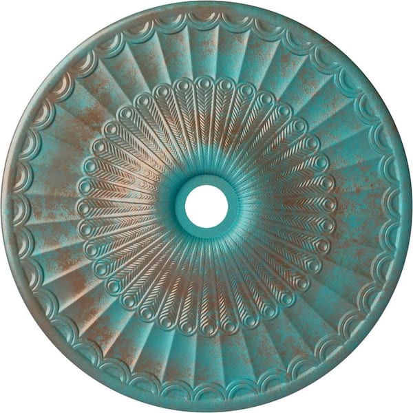 Ekena Millwork 2-3/8 in. x 36-5/8 in. x 36-5/8 in. Polyurethane Galveston Ceiling Medallion, Copper Green Patina
