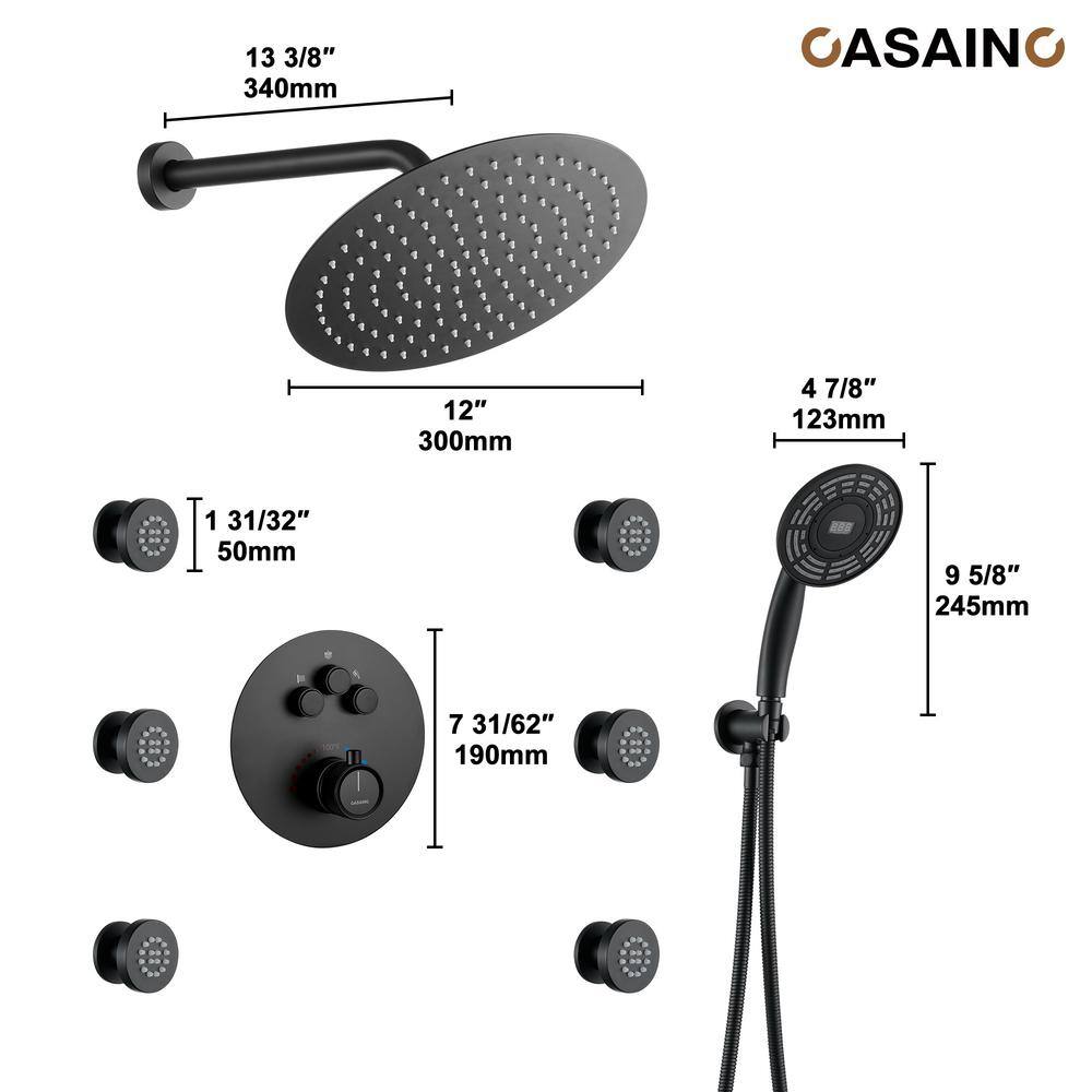 Matte Black Thermostatic Rain Shower System with Digital Display