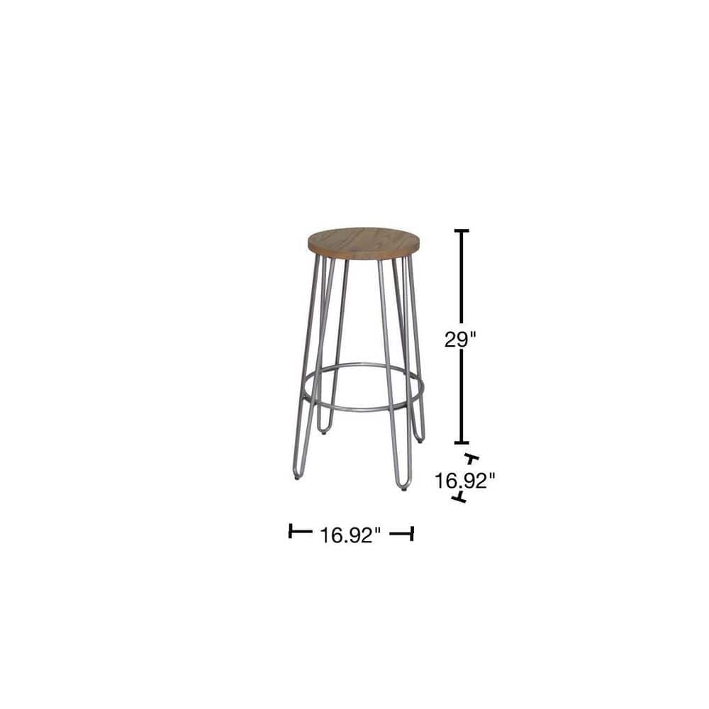 30" Quinn Natural Metal and Wood Backless Barstool