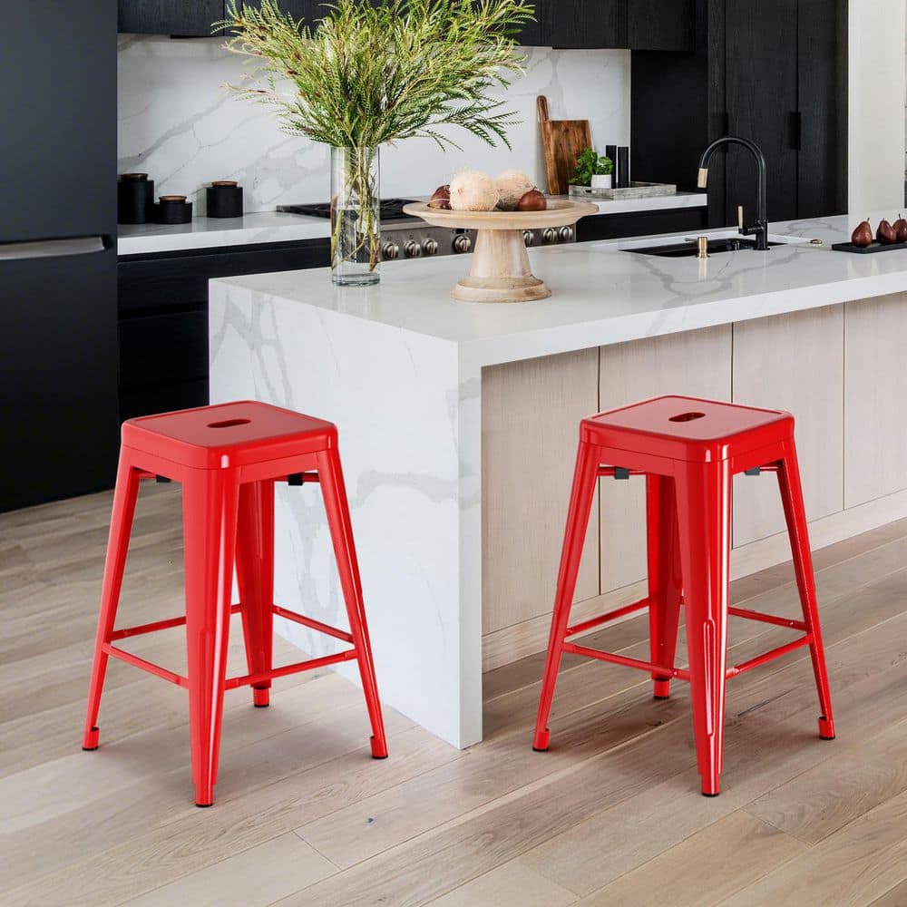 MFD LIVING Bar Stools 24 in. H Red Backless Metal Bar Stool with