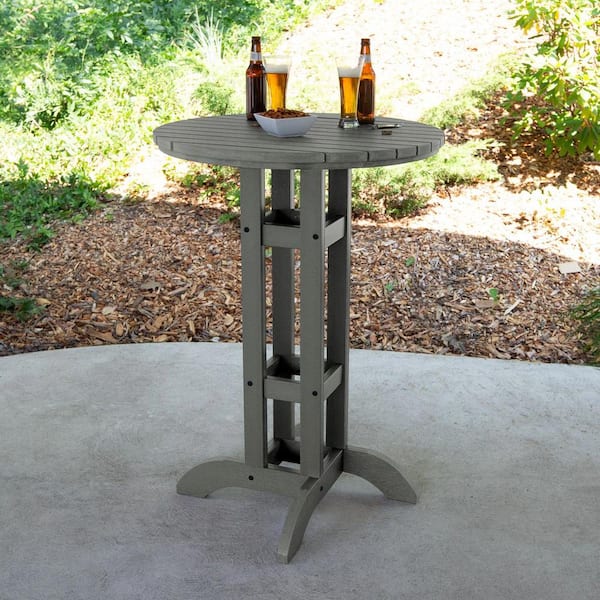 Highwood Coastal Teak 30 in. Recycled Plastic Round Bar Dining Table