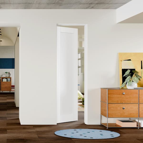24 in. x 80 in. 1Panel White Primed Solid Wood and MDF Prehung Interior Door Left-Handed with Door Jamb and Hardware Kit