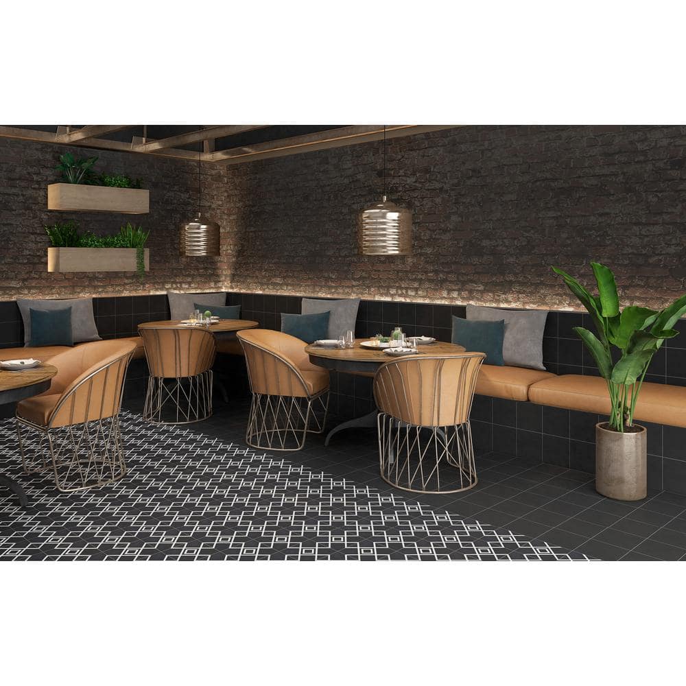 Casablanca Black and White Ceramic Patterned Tile 8x8